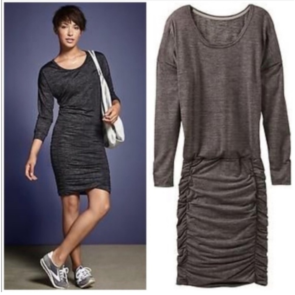 EUC Athleta Tulip Long Sleeve Dress Brown Heather Size XXS